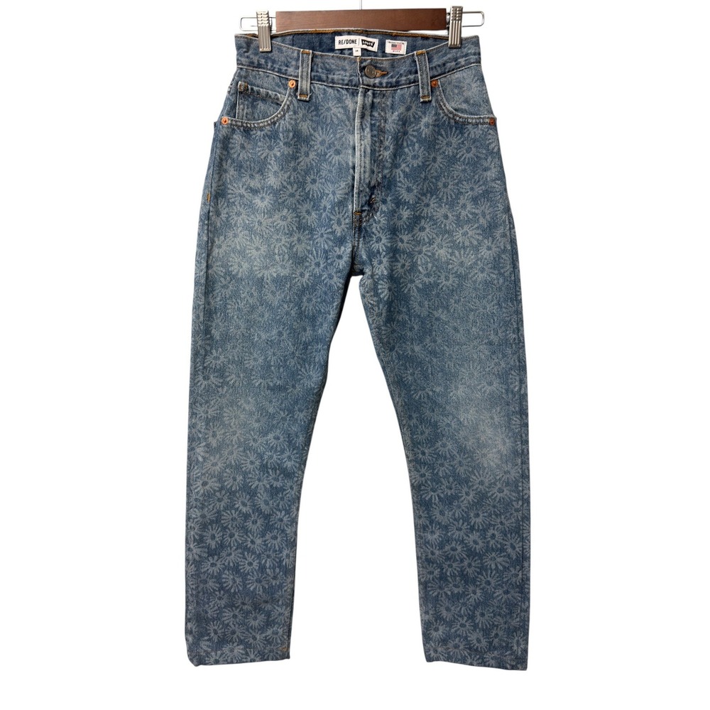 RE/DONE Levis Daisy Floral Print Straight Leg Jeans Blue Womens Size 24 Festival